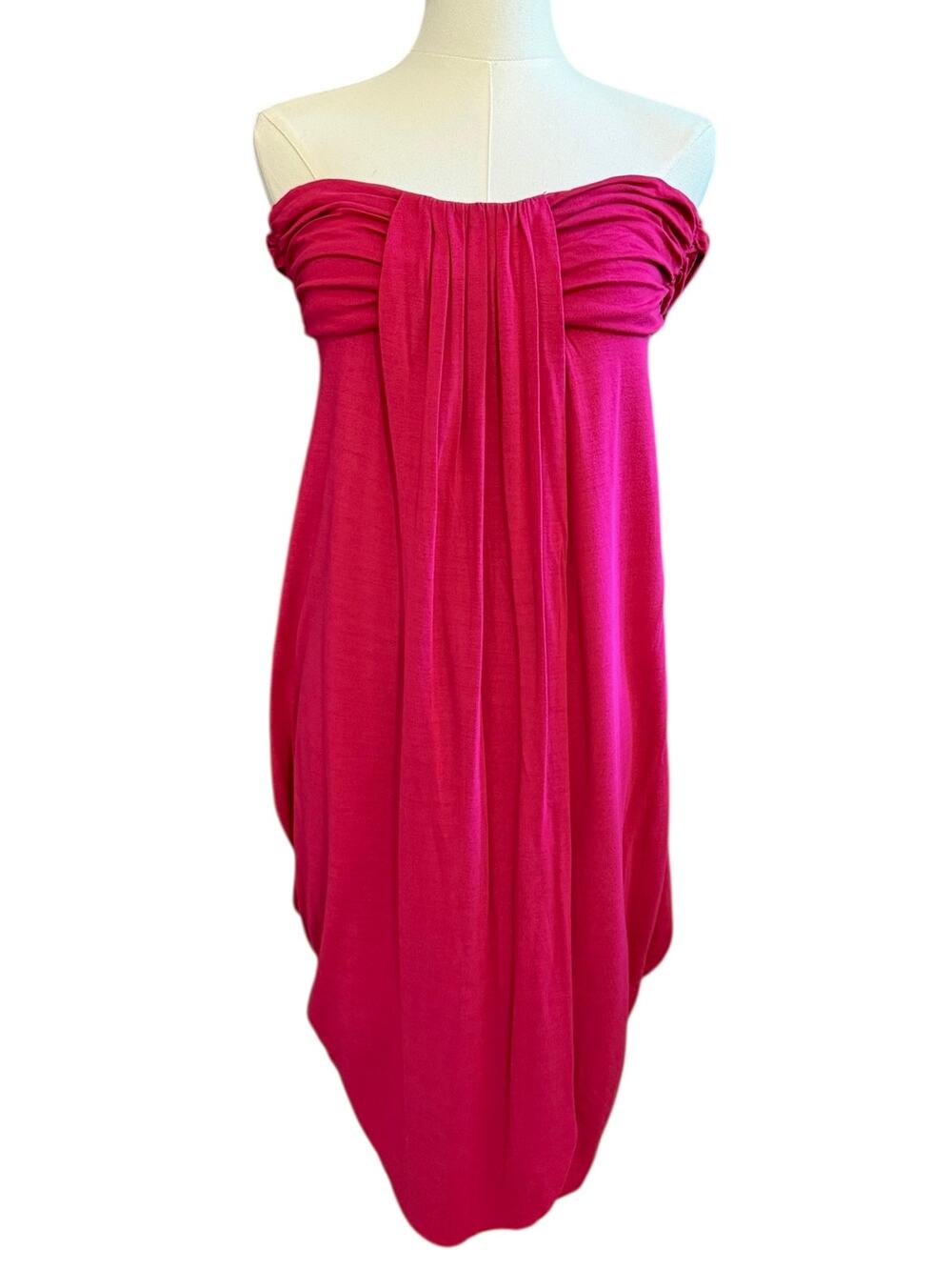 Jae Basilio Bamboo Fuchia Hot Pink Drapey XS Flowy Strapless Ruched Sexy Dress